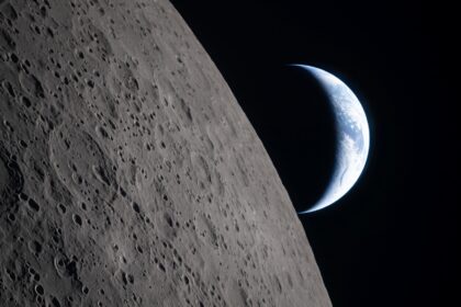 This handout picture released on April 7, 2026, by NASA shows crescent Earth setting along