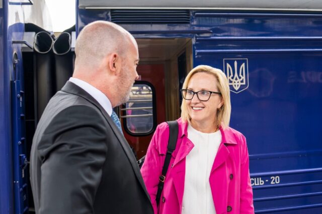Julie Davis takes her duties as the top US diplomat in Kyiv, arriving by train on May 5, 2