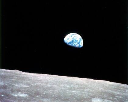 This NASA image shows Earth rising over the lunar surface on December 24, 1968, an iconic