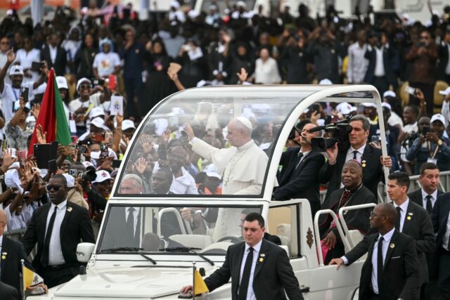 Pope Leo XIV travelled to his mass outside the Angolan capital on his popemobile