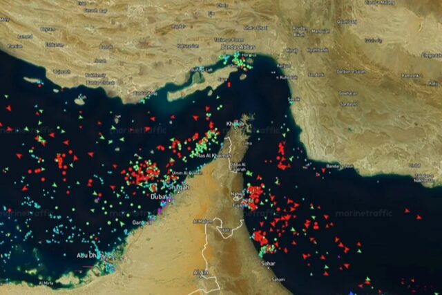This screen grab taken from a screen recording of the MarineTraffic website on April 21, 2