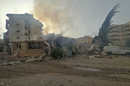 The site of an Israeli airstrike in the Al Hosh area near the coastal Lebanese city of Tyr