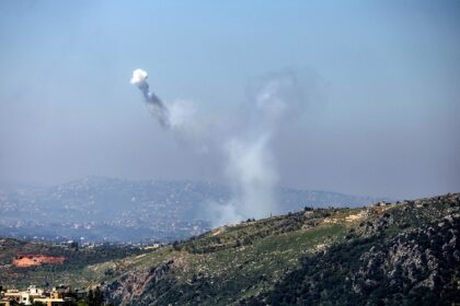 Smoke from Israeli shelling on the village of Yohmor, seen from the southern Lebanese area