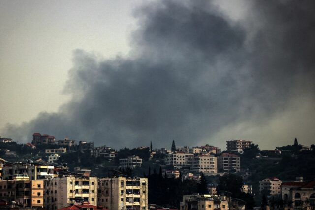 Smoke rises from the site of an Israeli airstrike that targeted the southern Lebanese town