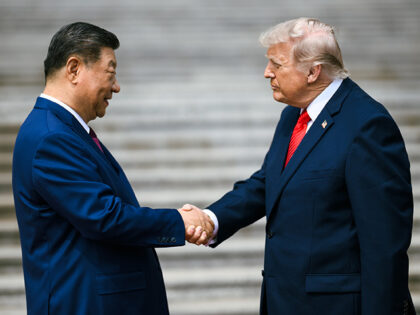 President Donald J. Trump participates in a welcome ceremony with President Xi Jinping of
