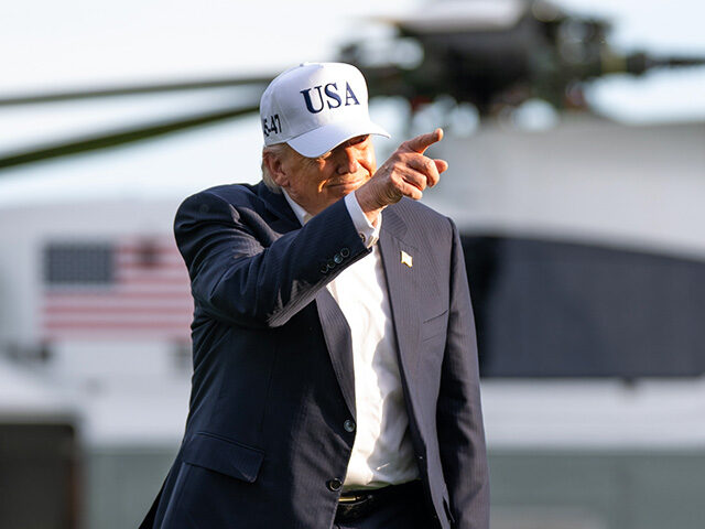 President Donald J. Trump disembarks Marine One on the South Lawn of the White House as he