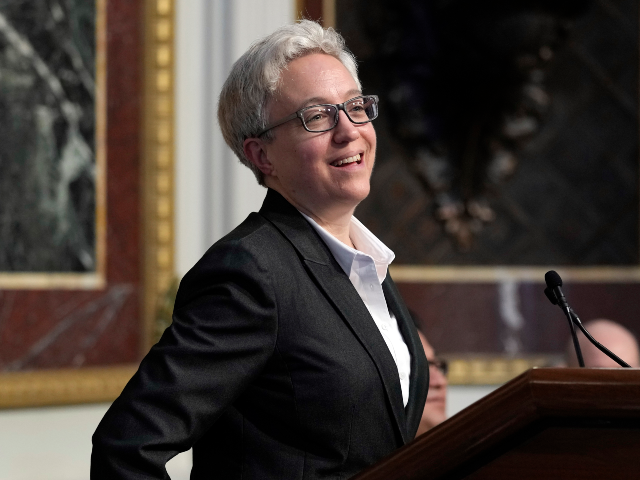 Oregon Gov. Tina Kotek speaks during a signing ceremony in Washington, Friday, Feb. 23, 20