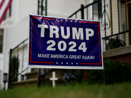 A sign supporting Republican presidential nominee former President Donald Trump is posted