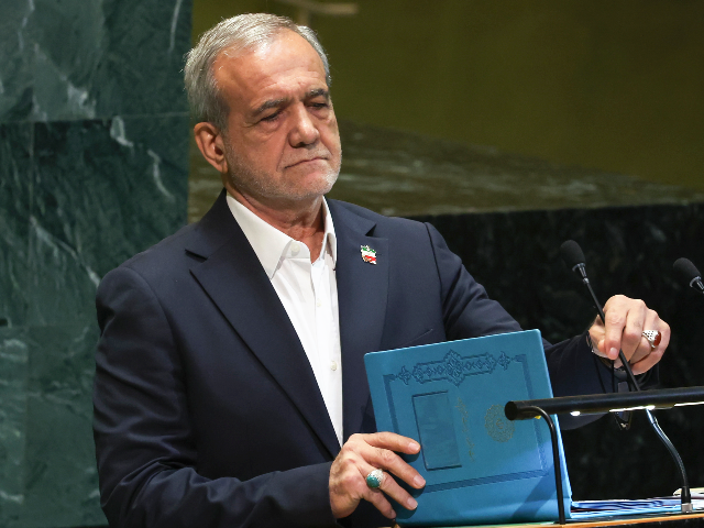 Iran President Masoud Pezeshkian speaks during the 80th session of the United Nations Gene