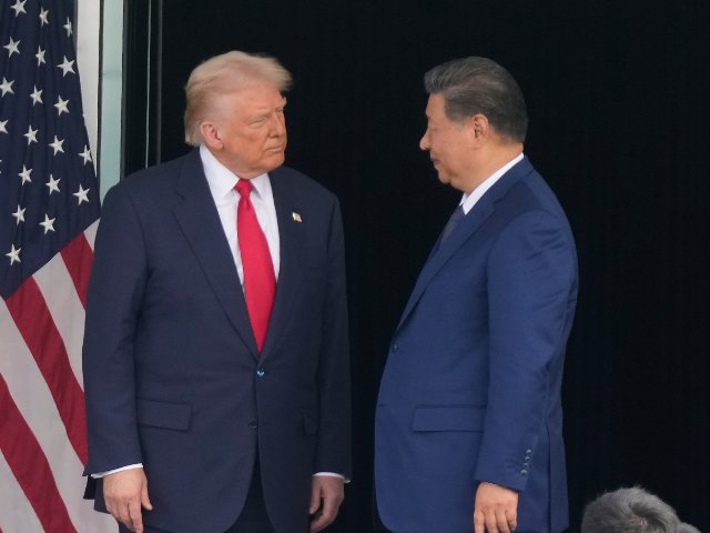 President Donald Trump, left, and Chinese President Xi Jinping, look at each other after t