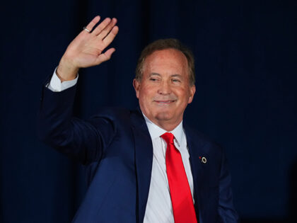 Texas Attorney General Ken Paxton, a Republican candidate for the U.S. Senate waves to sup