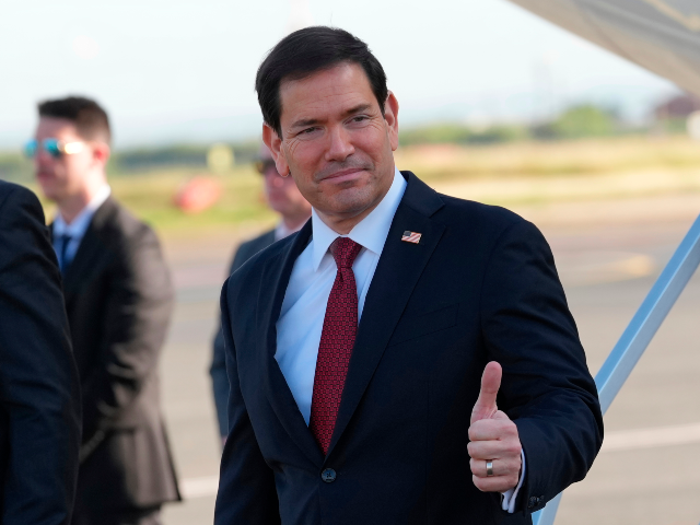 AP26127257008312 U.S. Secretary of State Marco Rubio gives a thumbs up upon his arrival at Rome’s Ciampin