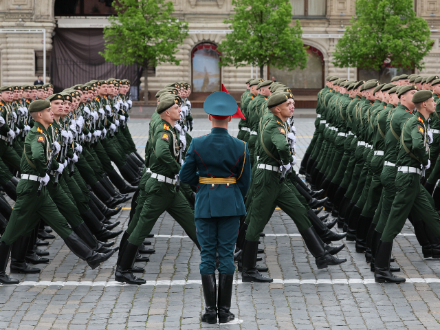 Russian servicemen attend the Victory Day military parade in Moscow, Saturday, May 9, 2026