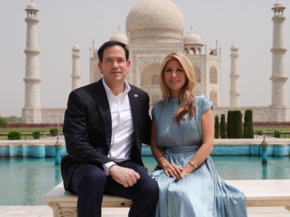 United States Secretary of State Marco Rubio poses with his wife, Jeanette Rubio, during t