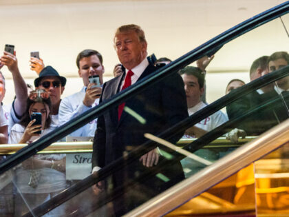 Business mogul Donald Trump arrives at a press event where he announced his candidacy for