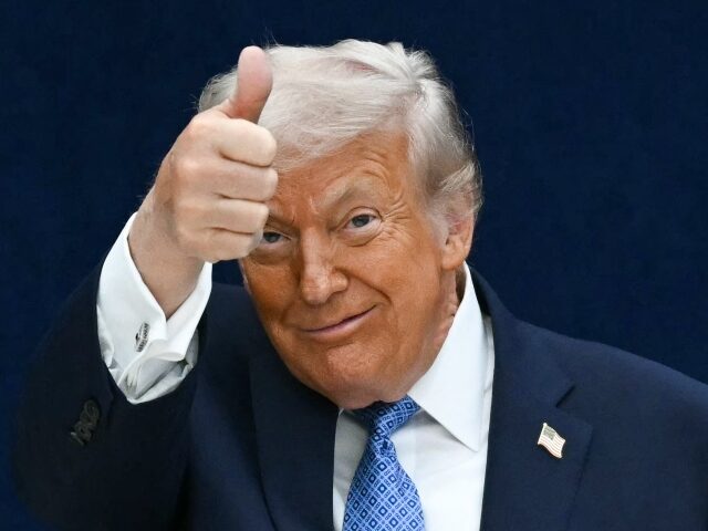 Donald Trump giving voters a thumbs up