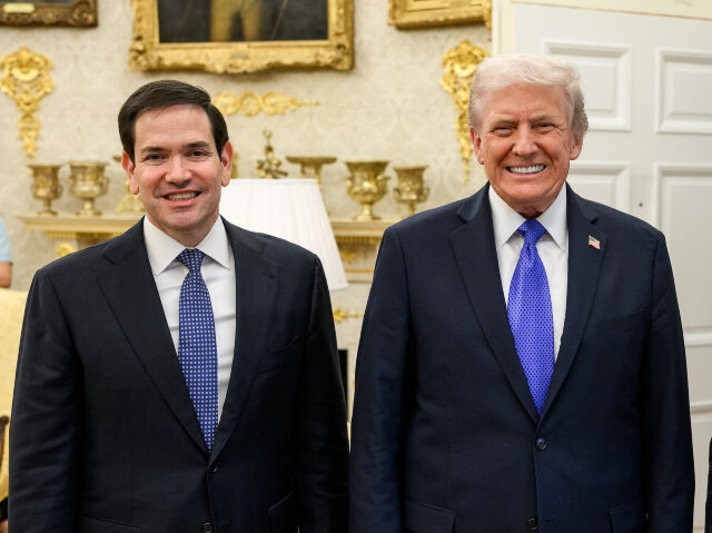Donald Trump (r) and Marco Rubio President Donald Trump poses for a portrait with Secretary of State Marco Rubio and Secret