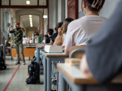 First day of high school exams: students engaged in the written Italian test. Milan (Italy