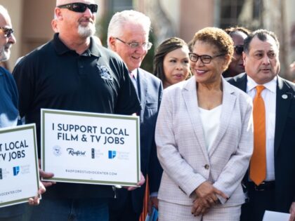 Mayor Karen Bass and City Council President Paul Krekorian join union workers and leaders