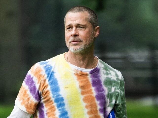 Brad Pitt is seen filming a segment for 'The Tonight Show' in Riverside Park on June 14, 2