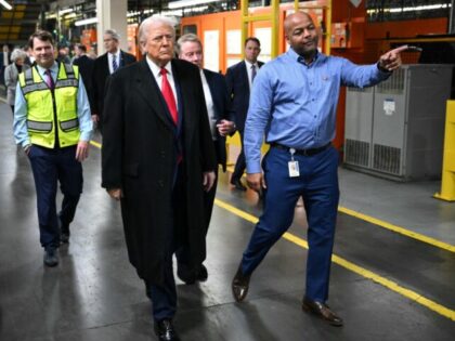 US President Donald Trump, alongside L/R Ford CEO Jim Farley, Treasury Secretary Scott Bes
