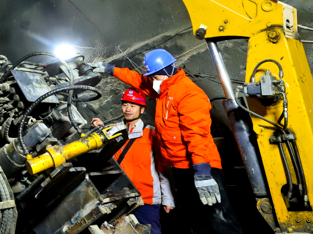 Engineering builders drill and excavate the inclined shaft of the upper reservoir at the c