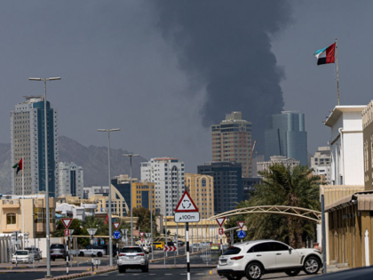 Smoke rises after an explosion in the industrial zone in Fujairah, United Arab Emirates, o