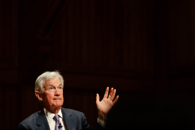 CAMBRIDGE, MASSACHUSETTS - MARCH 30: Federal Reserve Chairman Jerome Powell speaks during