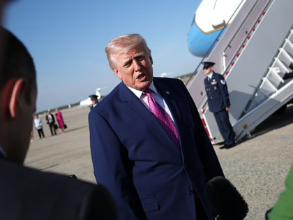 JOINT BASE ANDREWS, MARYLAND - APRIL 10: U.S. President Donald Trump speaks to reporters b