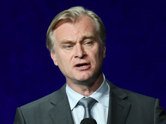 British-US filmmaker Christopher Nolan speaks on stage during Universal Pictures and Focus