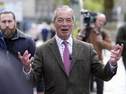 Reform UK leader Nigel Farage during a walkabout in Merthyr Tydfil, South Wales, on the ca
