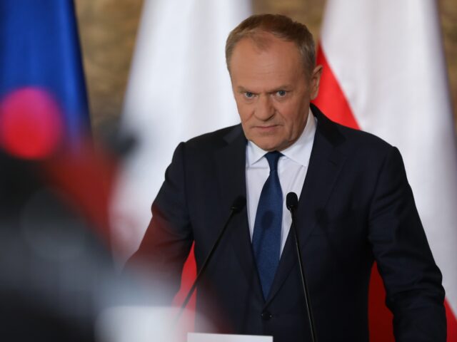 Donald Tusk, Prime Minister of Poland, and Emmanuel Macron, President of France, attend a