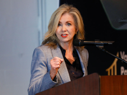 WASHINGTON, DC - APRIL 22: Sen. Marsha Blackburn (R-TN) speaks during the Vanderbilt Polic