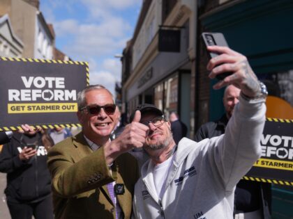Reform UK leader Nigel Farage during a walkabout in King's Lynn, Norfolk, whilst on the ca