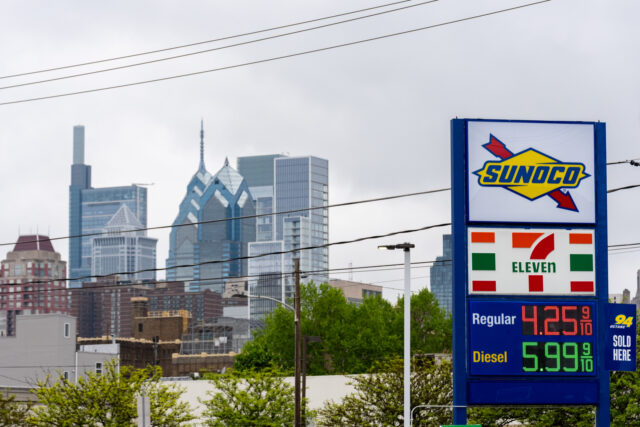 Gas prices rise in Philadelphia, Pennsylvania, United States, on April 30, 2026, as the Un
