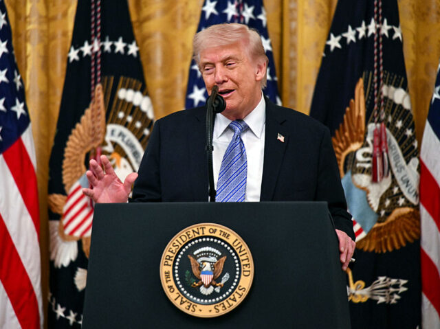 US President Donald Trump during a small business summit in the East Room of the White Hou