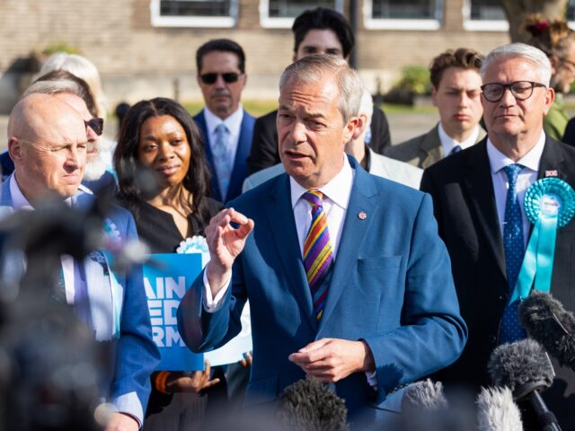 Nigel Farage, leader of Reform UK, outside Havering Town Hall following the local election