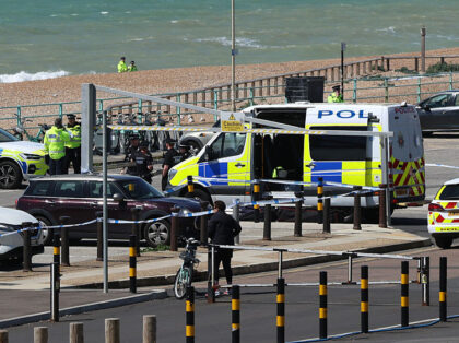 BRIGHTON, ENGLAND - MAY 13: Police vehicles in the Black Rock car park on Madeira Drive af