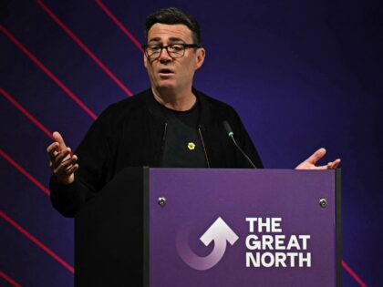 Greater Manchester mayor Andy Burnham gestures as he speaks at The Great North Investment