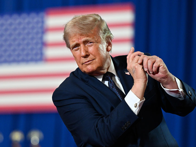 SUFFERN, NEW YORK - MAY 22: U.S. President Donald Trump dances on stage after delivering r