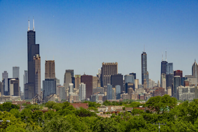 CHICAGO, IL - MAY 28: The Chicago skyline is seen prior to an MLB game between the Chicago
