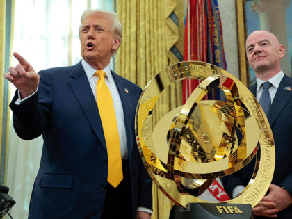 U.S. President Donald Trump speaks alongside President of Fédération Internationale de F