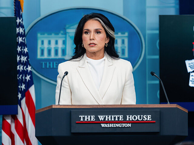 GettyImages2225890734 Tulsi Gabbard, director of National Intelligence, speaks during a news conference in the J