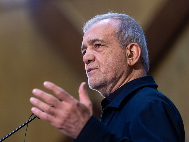 Iranian President Masoud Pezeshkian, speaks during a gathering of public relations officia