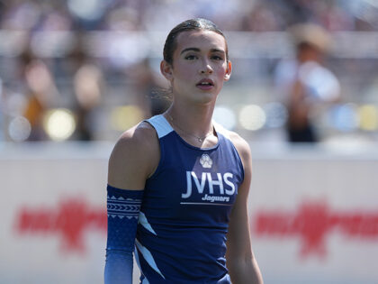 Transgender athlete AB Hernandez Jurupa Valley reacts during the CIF Southern Section Trac