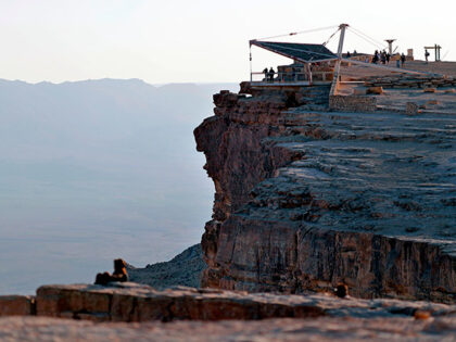 A picture taken on October 12, 2017, shows people gathering at the Ramon observation point
