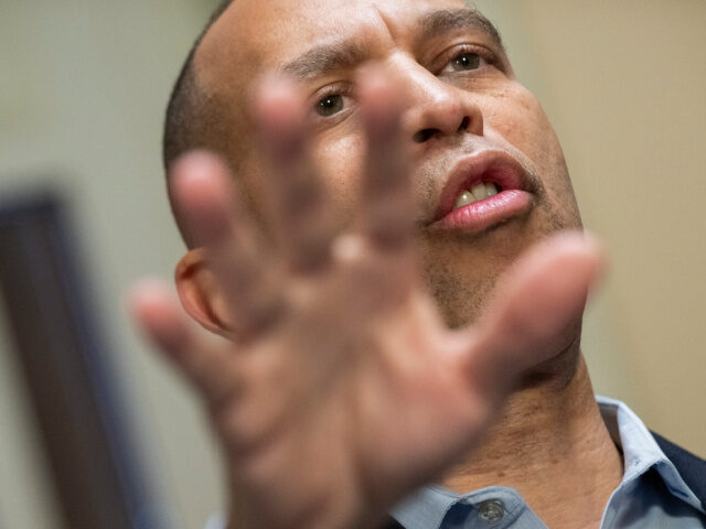 US House Minority Leader Hakeem Jeffries, Democrat from New York, speaks to reporters at t