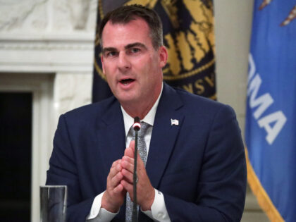 Governor Kevin Stitt (R-OK) speaks during a roundtable at the State Dining Room of the Whi