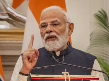 India's Prime Minister Narendra Modi speaks during a presentation of a joint statemen