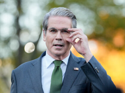 Scott Bessent, US treasury secretary, speaks to members of the media outside the White Hou
